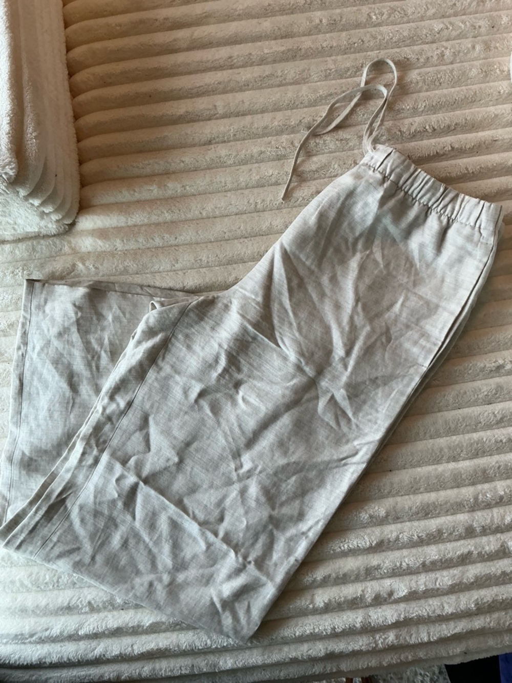 Aritzia Linen Pants Beige Wide Leg Elastic Waist Size L